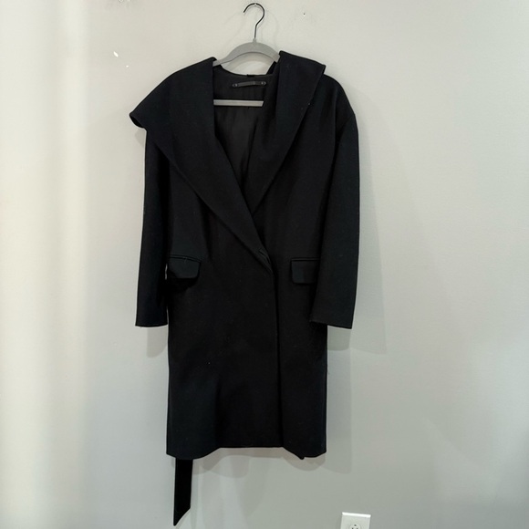 All Saints Coat Scala Hooded in Black Wool